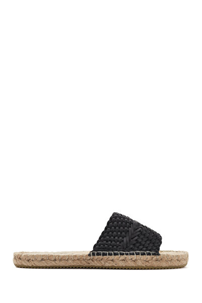Derimod Women's Black Knitted Leather Espadrille Slippers 24Sfd206129
