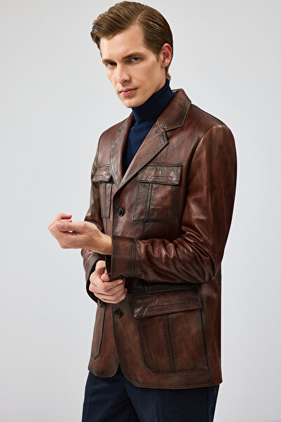 Derimod Kevin Erkek Kahverengi Blazer Deri Ceket 16WGD6154L7