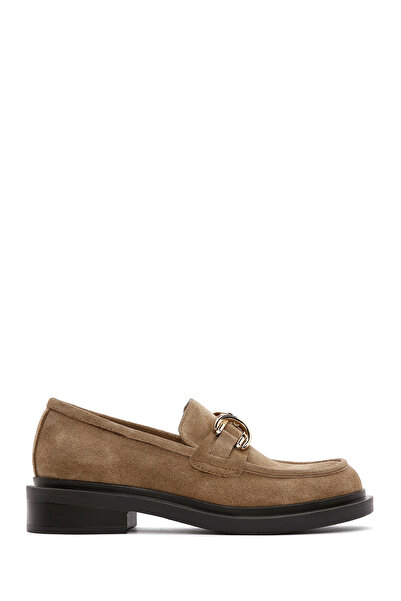 Derimod Women's Brown Buckle Detailed Suede Genuine Leather Masculine Casual ...