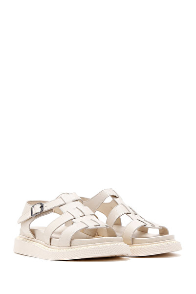 Derimod Women's Beige Ankle Strap Leather Comfort Sandals 24Sfd300018