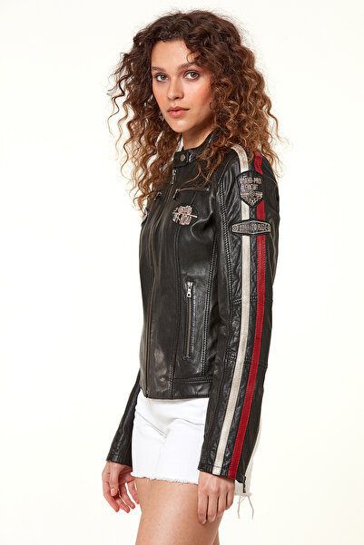 Derimod Ladyracer Kadın Siyah Armalı Spor Deri Mont 20WGD589851