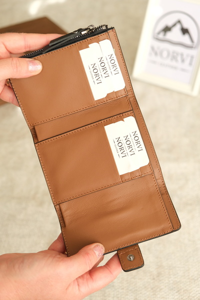 Norvi Leather Garnili Women's Wallet Tan – Black