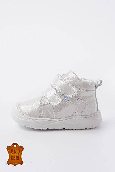 lina step Gray Glitter Genuine Leather Velcro Sewn to Orthopedic Sole Baby First Step Boot Shoes