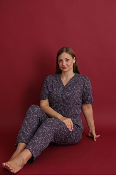 Temporium Σετ πιτζάμες από μπαμπού με κοντό μανίκι με δαντέλα