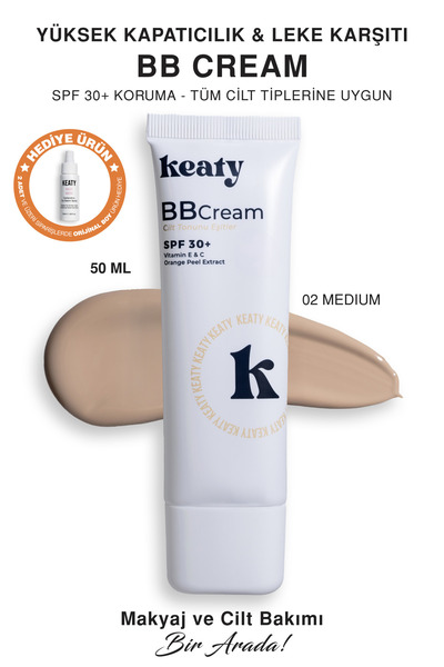 KEATY Bb Cream Spf 30+ Medium |   High Coverage, Anti-Blemish and Brightening Effect |   50ml