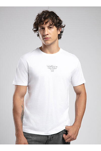 Lee Cooper Tricou alb pentru bărbați cu gât rotund 252 LCM 242021 PAOLA WHITE