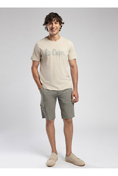 Lee Cooper Round Neck Beige Men's T-Shirt 252 Lcm 242019 New Drawing Beige