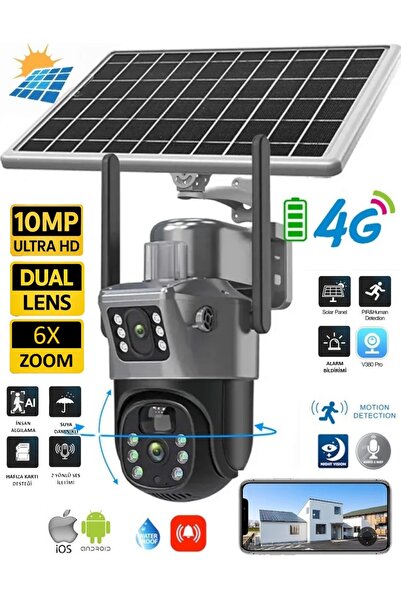 VİVATECH Ultimate V380PRO S735 Solar Güneş Enerjili Gece Görüş İnsan Takibi 10MP Dual Lens 4G Kamera