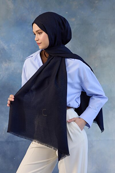 İpekhan Μοτίβο λογότυπου Βαμβακερό Ζακάρ Σάλι Σκούρο Ναυτικό 8008-07