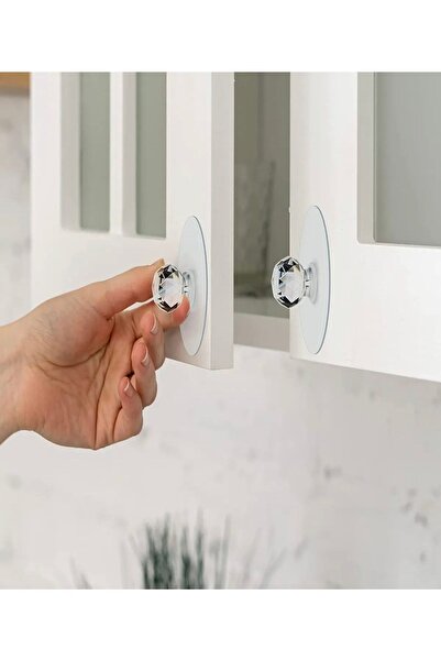 Amentes Şeffaf Kristal Başlıklı 1 Adet Yapışkanlı Kulp Dolap Çekmece Kulp Tutacak Askı