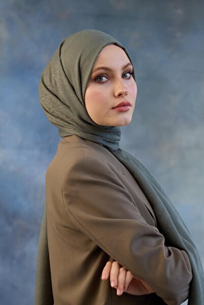 İpekhan Μοτίβο λογότυπου Βαμβακερό ζακάρ σάλι Yosun 8008-14