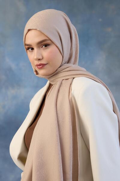 İpekhan Μπεζ Χρώμα Λογότυπο Βαμβακερό Ζακάρ Σάλι - 8008-27