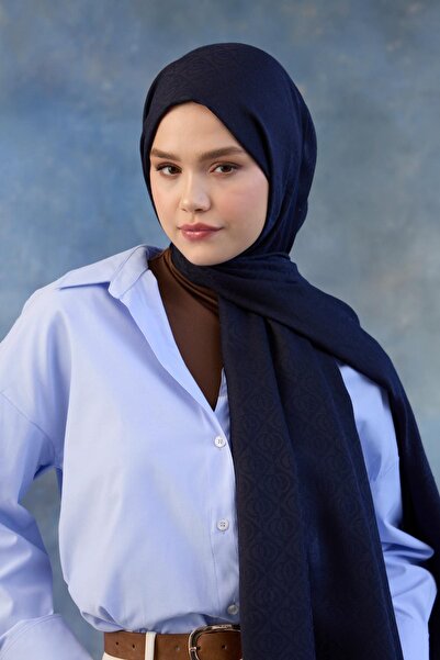 İpekhan Μοτίβο λογότυπου Βαμβακερό Ζακάρ Σάλι Σκούρο Ναυτικό 8008-07