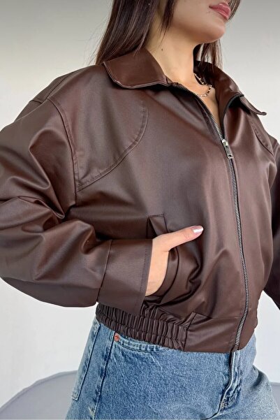 moda armanc Μπουφάν Bomber από συνθετικό δέρμα με γιακά