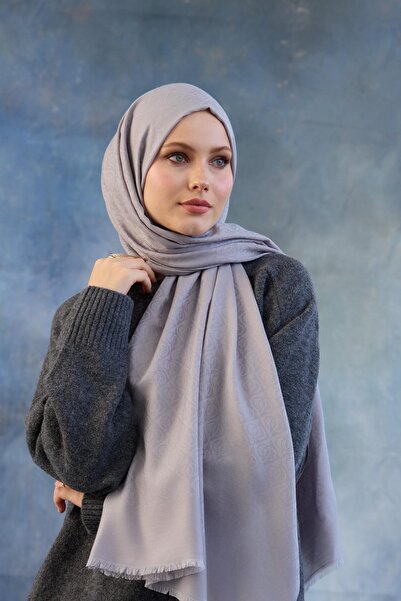 İpekhan Gray Logo Patterned Cotton Jacquard Shawl - 8008-09