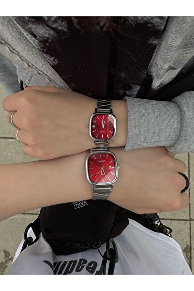 SOVARYS Caiso Vintage Çift Saati Vişne Kırmızısı Gümüş