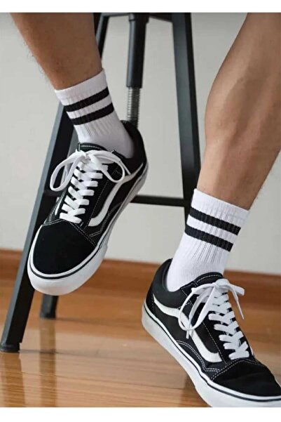 BULUT COLLECTION 9 Pairs of Black Stripe Patterned Colorful Design Socks