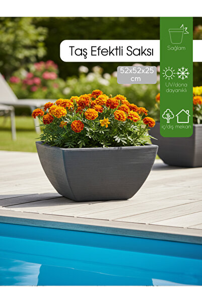 Via Gardenia Yivli Antrasit Plastik Kare Saksı G 52 cm D 52 cm Y 25 cm