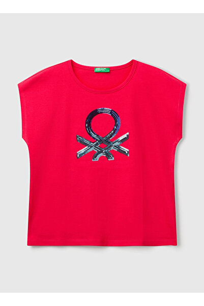 Benetton Baskılı Fuşya Kız Çocuk T-Shirt 3I1XC10P1