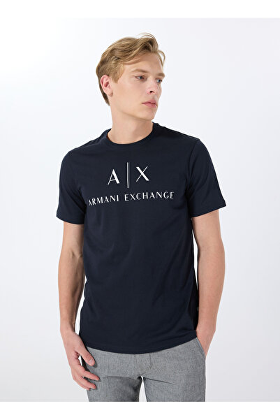 Armani Exchange تي شيرت رجالي برقبة دائرية باللون الأزرق الداكن 8NZTCJ Z8H4Z ...