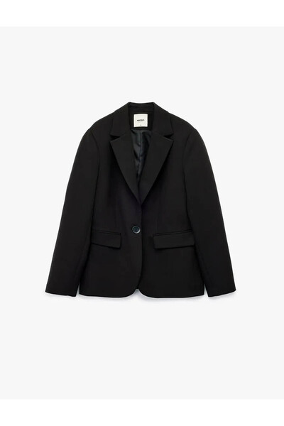 Koton Jachetă neagră pentru femei, cu nasturi, cu buzunare, 6WAK50060UW