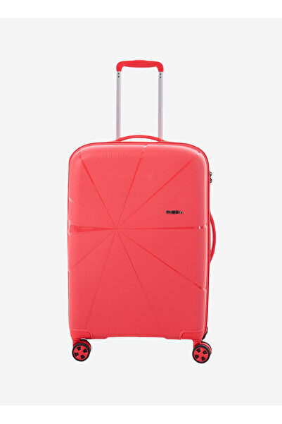 Fabrika Kırmızı Çekçekli Sert Valiz FAB-5264 ORTA