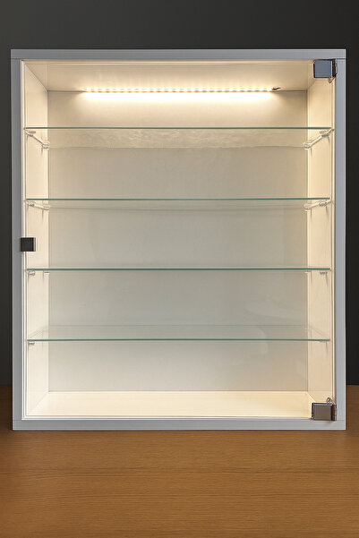 xhomedekor Çok Raflı Çam Raf Cam Kapaklı Koleksiyonluk 70x60