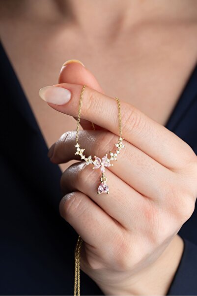 Silvano Jewelry 925 Ayar Gümüş Damla Taşlı Çiçek Kolye