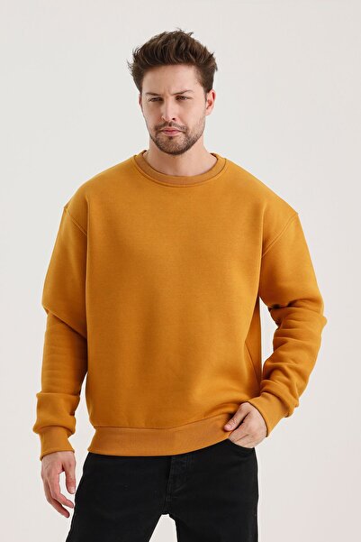 COMBİNE MİCHAİL Hardal Велосипедний комір Oversize Шардон Basic Чоловічий Світшот