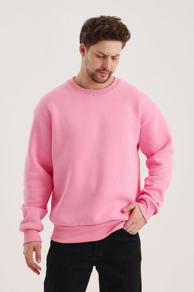 COMBİNE MİCHAİL Ανδρικό φούτερ Pink Crew Neck Oversize Raster Basic