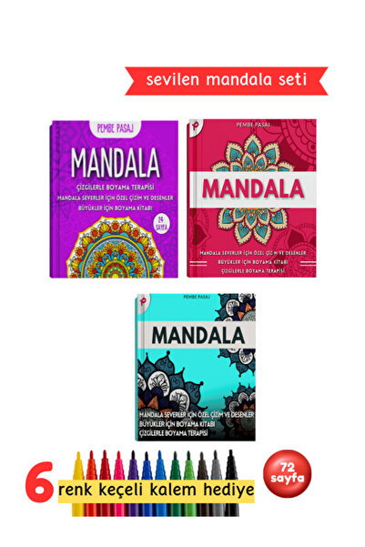 Pembe Pasaj Yetişkinler Için Mandala 3 Adet Harika Desenler