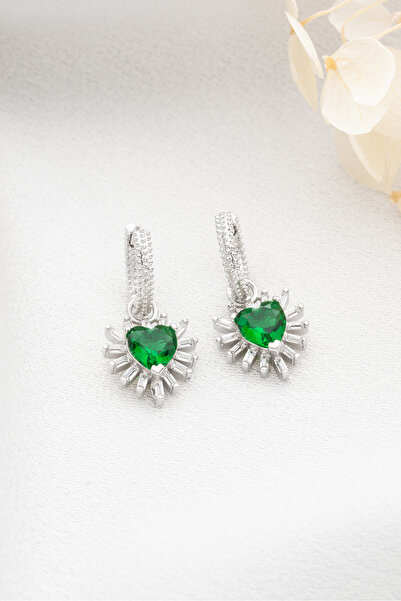 Silvano Jewelry 925 Ayar Gümüş Baget Taşlı Kalp Küpe