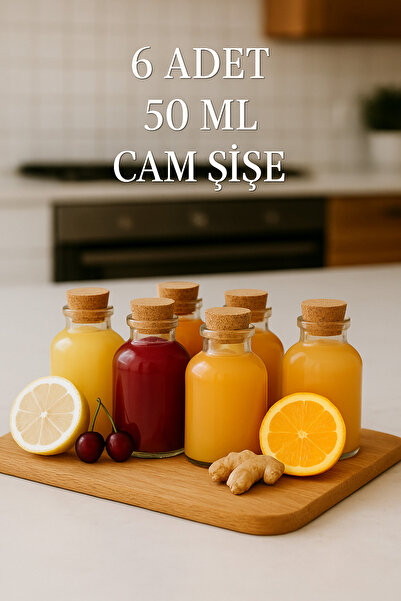 Rotanev 6 Adet Şeffaf Cam Shot Şişesi Mantar Tıpalı Hediyelik Kolonya Koku Süs Çok Amaçlı Şişe 50ml