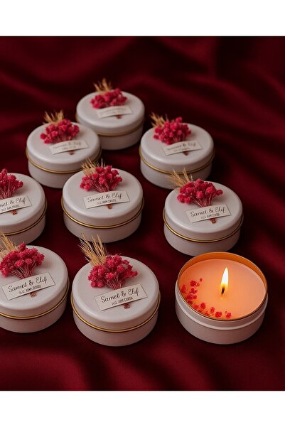 Handmade Nişan ,kına hediyelik dekoratif metal kutu içinde kokulu mum 5 Adet