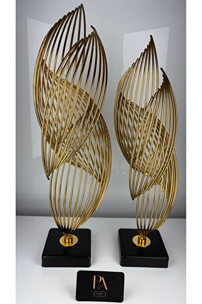 Palpe Gold 2'li Metal Dekoratif Obje Biblo Süs Eşya Salon Aksesuar Tv Sehpa M...