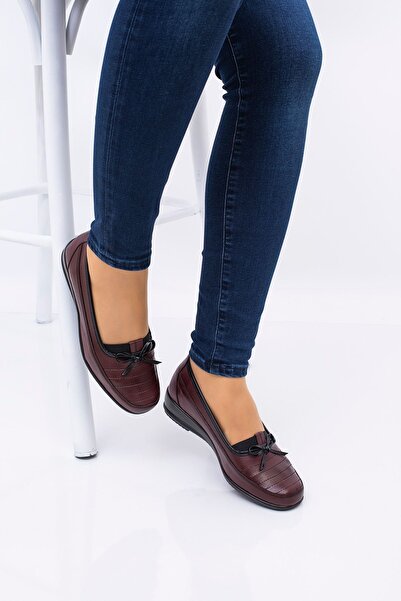 ERN SHOES حذاء نسائي من الجلد الطبيعي بالكامل لتقويم العظام باللون العنابي لل...