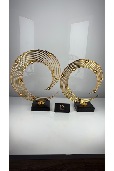 Palpe Gold 2'li Metal Dekoratif Obje Biblo Süs Eşya Salon Aksesuar Tv Sehpa M...