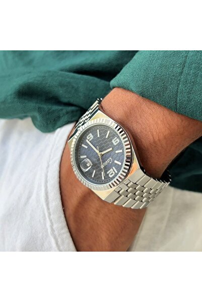catera Men's watch with a silver-colored steel strap and a navy blue dial