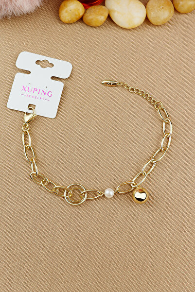 Keyifli Hayaller Xuping Vip Marka İncili Dorika Top Halka Zincir Bileklik Altın Rengi Kararmaz 17+3cm