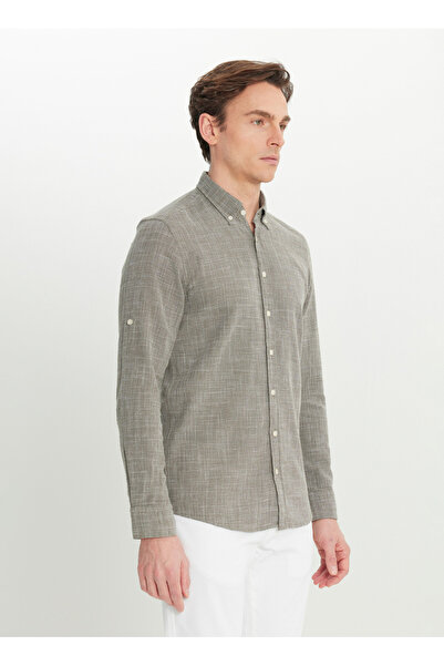 ALTINYILDIZ CLASSICS Altınyıldız Classics Slim Fit Düğmeli Yaka Haki Erkek Gömlek ACE020252165_HAK