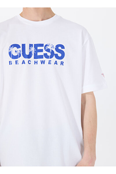Guess Біла чоловіча футболка з велосипедним коміром SS CN LOGO TEE