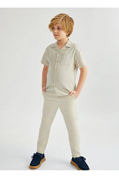 Koton Linen Blended Basic Trousers with Lace-Up Waist