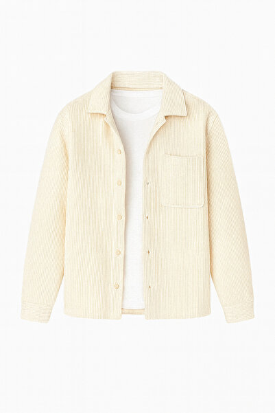 CLIPMAN Бежевий чоловічий трикотажний піджак - сорочка та ремінь, деталізований, прямий крій