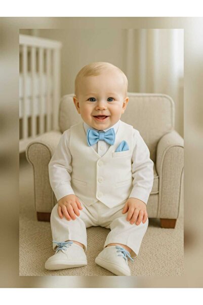Calide Baby Baby Boy Mevlüt Set - Ecru-Baby Blue with Tie and Bow Tie