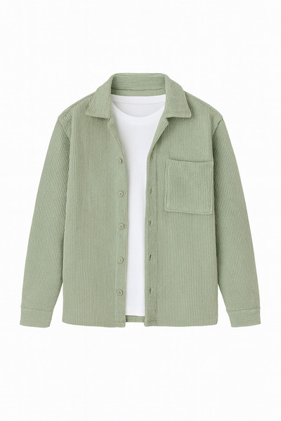 CLIPMAN Erkek Regular Fit Triko Ceket Gömlek Kemer Üstü Kalıp Yeşil