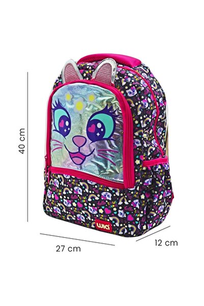 Wia Sweet Cat 3 Compartment Black School Backpack