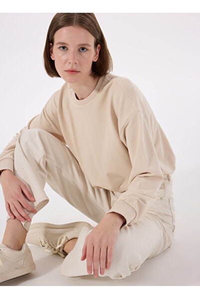 Vero Moda Bisiklet Yaka Krem Kadın Sweatshırt VMVIANA LS BALLOON SWEAT JRS GA