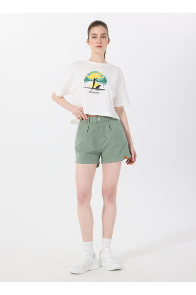 Discovery Expedition D5SL-SHT3601 Haki Normal Bel Relaxed Düz Kadın Şort