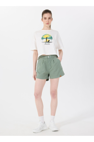Discovery Expedition D5SL-SHT3601 Haki Normal Bel Relaxed Düz Kadın Şort
