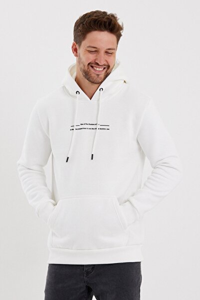 CLIPMAN Ανδρικό φούτερ με κουκούλα με στάμπα σε λεπτή εφαρμογή, λευκό